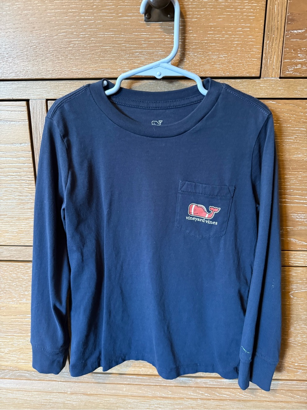 Vineyard Vines Navy Long-Sleeve Pocket Tee with football Whale